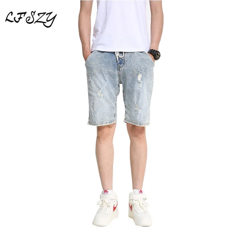 Мужские джинсовые шорты летние мужские шорты с пятью точками мужские голубые джинсы тонкие корейские джинсовые шорты больше размера 28-35 36