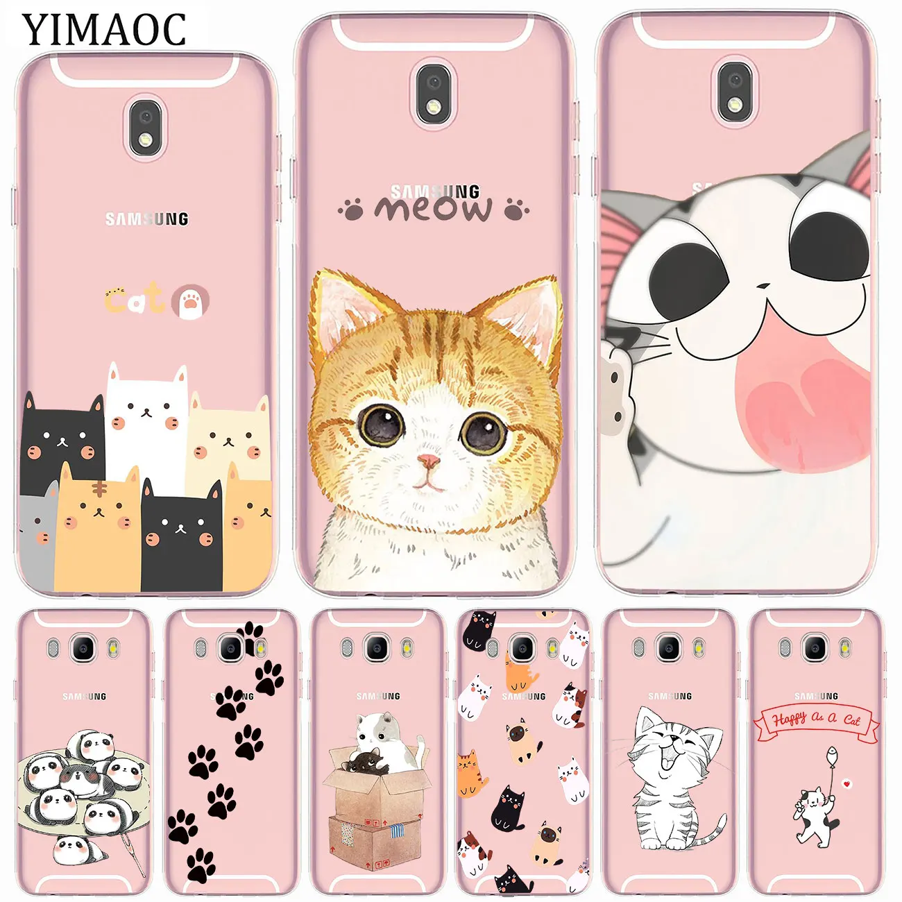 

YIMAOC Cartoon Cat Meow Soft Silicone Phone Case for Samsung Galaxy A9 A8 A7 J7 J6 J5 2017 EU J3 2016 A6 Plus 2018 Tpu Cover