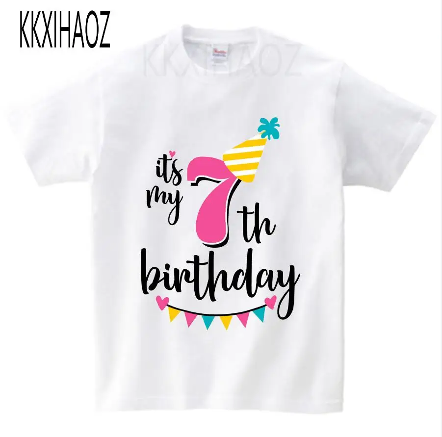 Одежда с принтом «Happy Birthday» и надписью «it's my 7-9» для маленьких мальчиков и девочек, детская футболка, подарок на день рождения для детей 1-9 лет - Цвет: white childreT-shirt