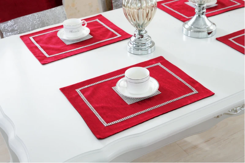 Атласная настольная дорожка скатерть покрытие стола для банкета Свадебная вечеринка украшения - Цвет: Placemat Wine