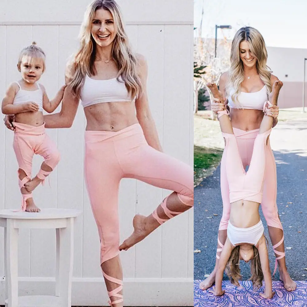 

Family Outfits Mother Daughter Kids Baby Matching Yoga Sports Tops+Pants Clothes