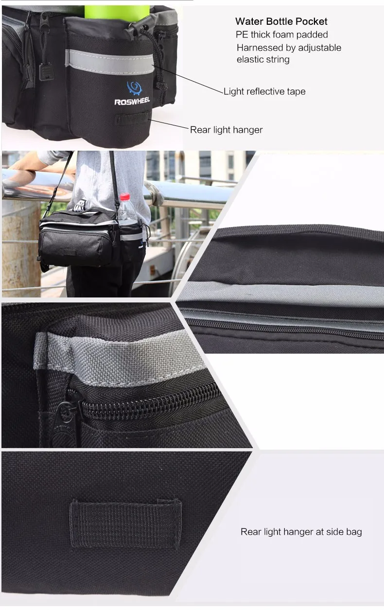 Best New Multifunctional ROSWHEEL Mountain Bike Saddle Basket Bicycle Rear Rack Bag Becicle Bicycle Pack Trunk Pannier Bycicle Bag 2