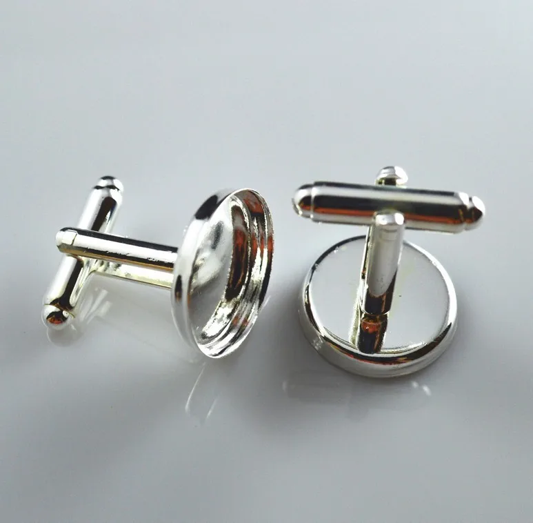 high quality Silver Plated Cufflink Blanks with round bezel setting