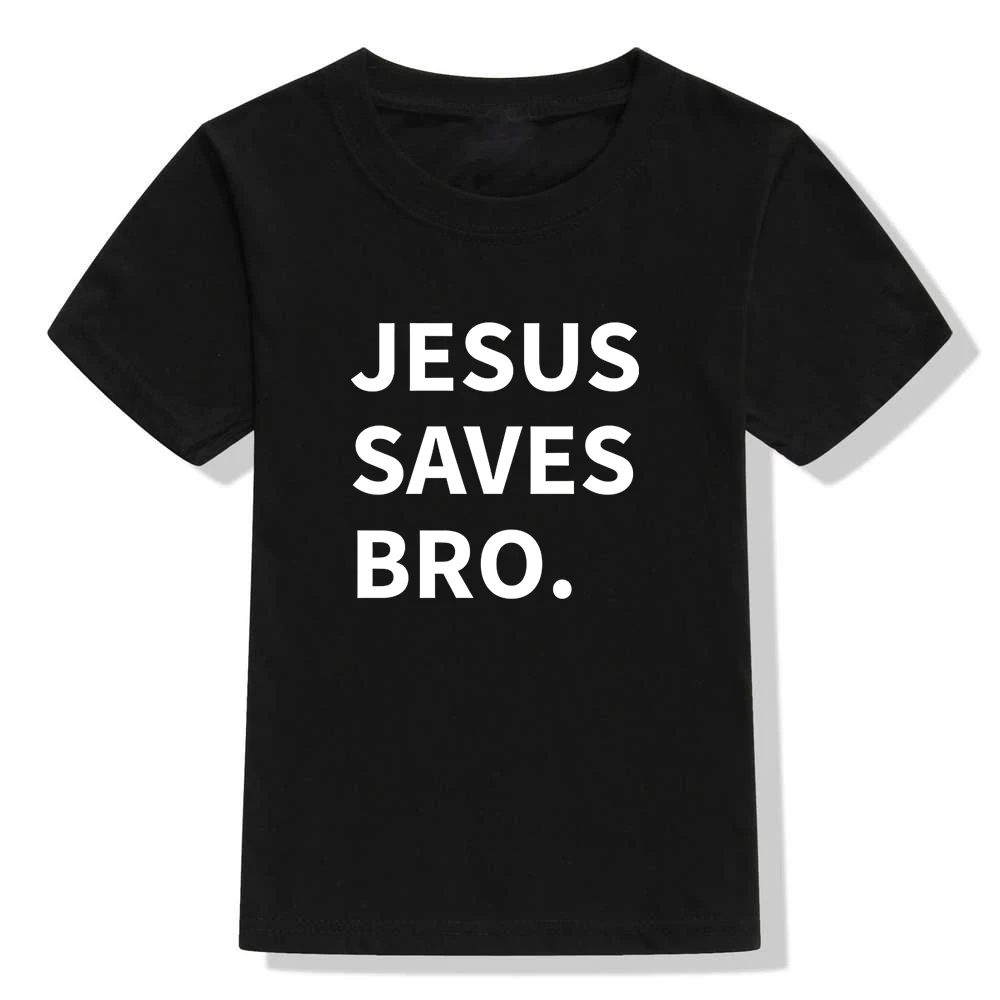 Детская футболка с надписью «Jesus Saves Bro», Забавные топы унисекс для маленьких мальчиков и девочек, летняя футболка для игр - Цвет: 48R2-KSTBK-