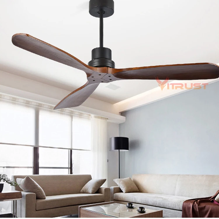 Ceiling Fan Industrial Vintage Without Light Wooden With Remote Control Nordic Simple Home Fining Room