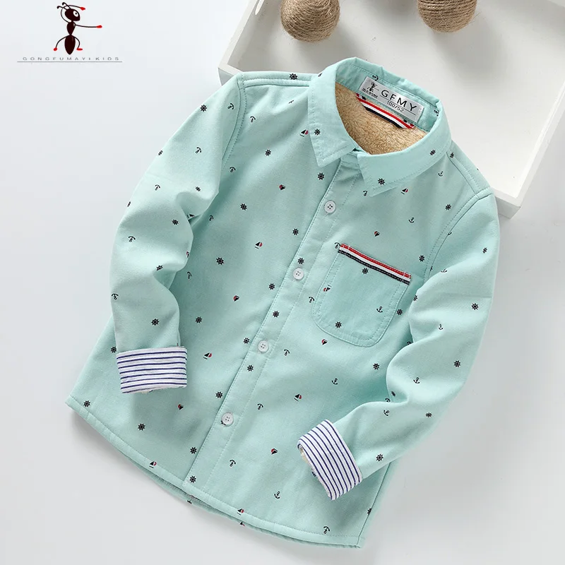 

for -20-0 Degrees Celsius 2017 Full Sleeve Turn-down Collar Fur Warm Casual Spring Autumn Boys Winter Warm Blouse Shirts 1510a