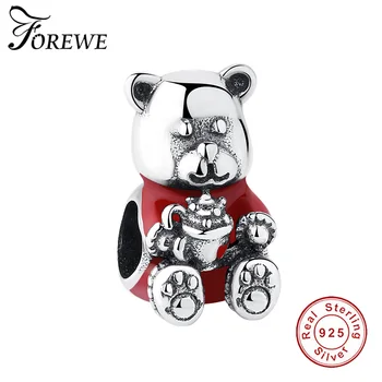 

FOREWE Real 925 Sterling Silver Lovely Bear Charm Bead Fit Pandora Charms Original Bracelet Animal DIY Jewelry Making New 2019