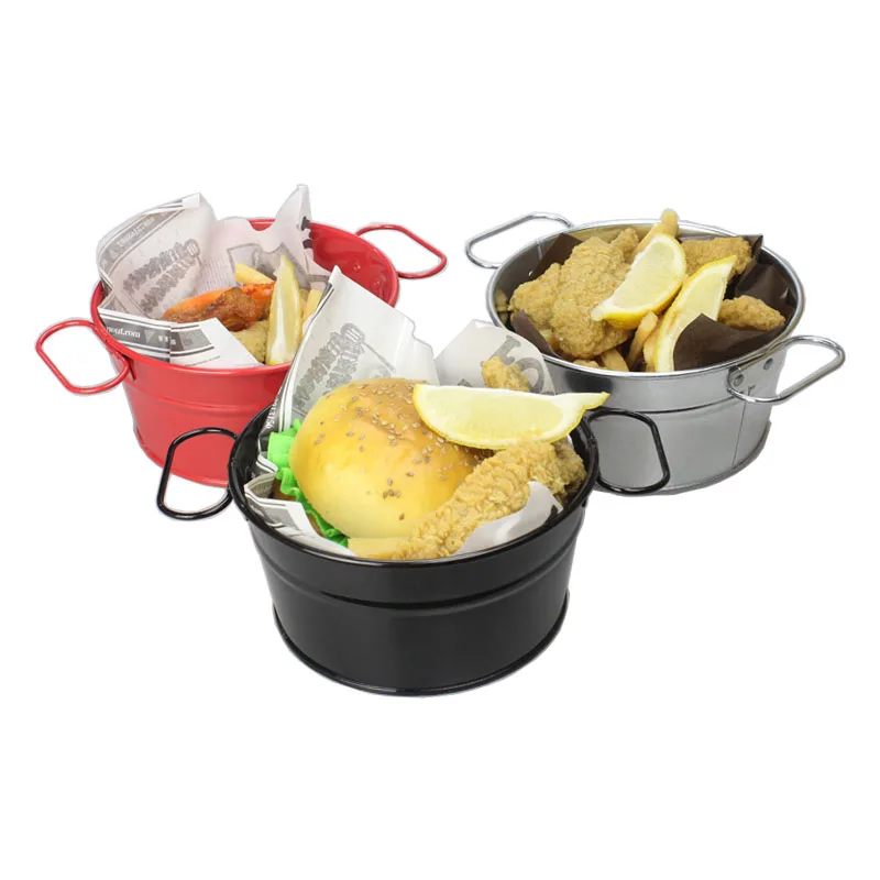 Creative Stainless Steel Fries Barrel Snack Barrel Fried Chicken Korean Black Western Restaurant Tableware Seafood