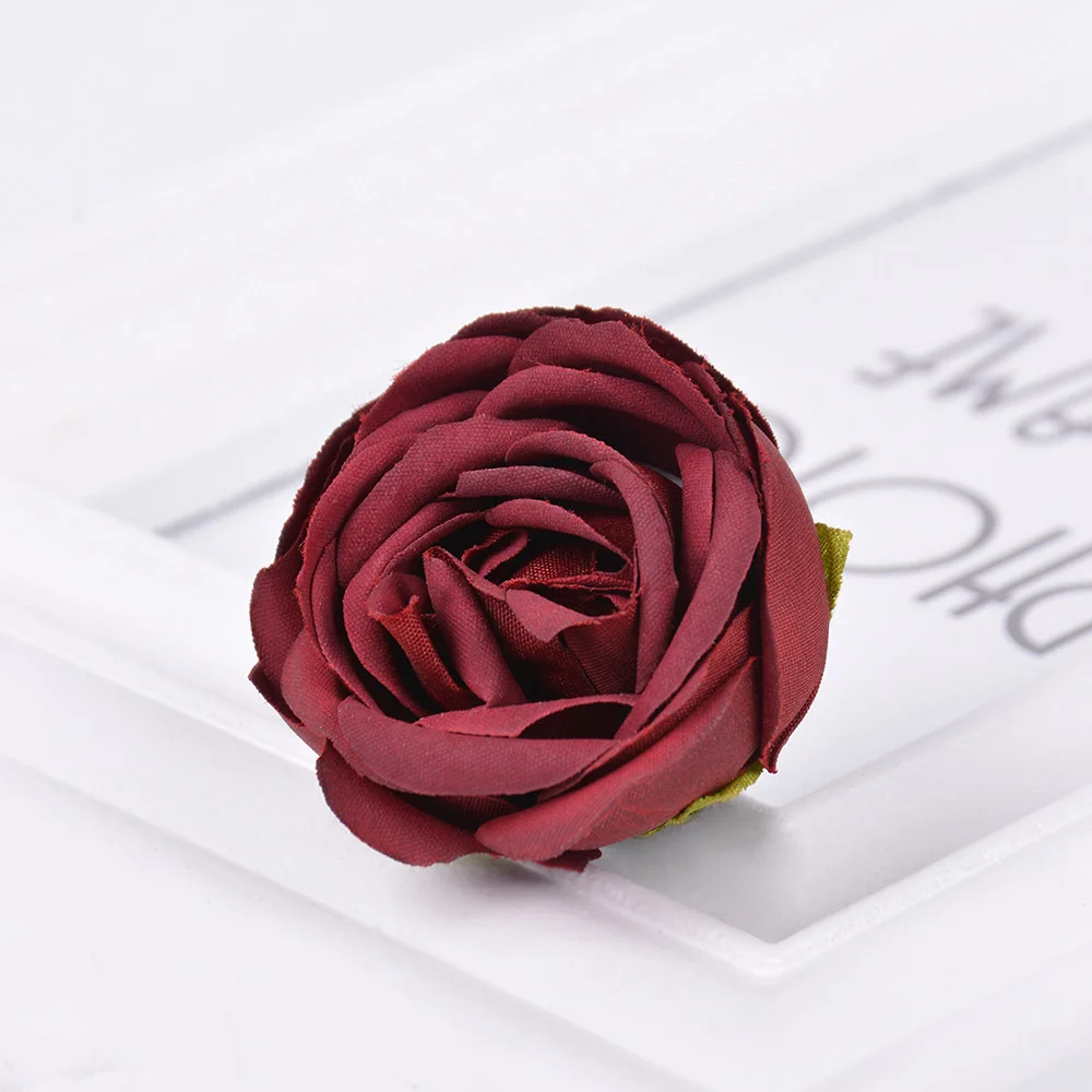 5 шт. 4 см Искусственный Шелковый цветок розы голова для свадьбы украшения дома DIY ВЕНОК скрапбук ремесло поддельные цветы - Цвет: Бургундия
