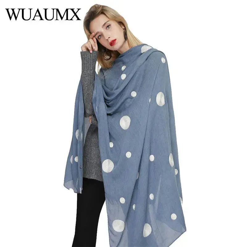 

Wuaumx NEW Designer Scarf Women Cotton Hijab Soft Pashmina Thin Scarves Dot Pattern Scarfs Long Beach Shawl Wraps Foulard sjaal