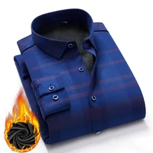 Мужская рубашка на каждый день, зимние плотные теплые рубашки в клетку, одноцветная Гладкая эластичная рубашка, Camisa masculina Chemise homme