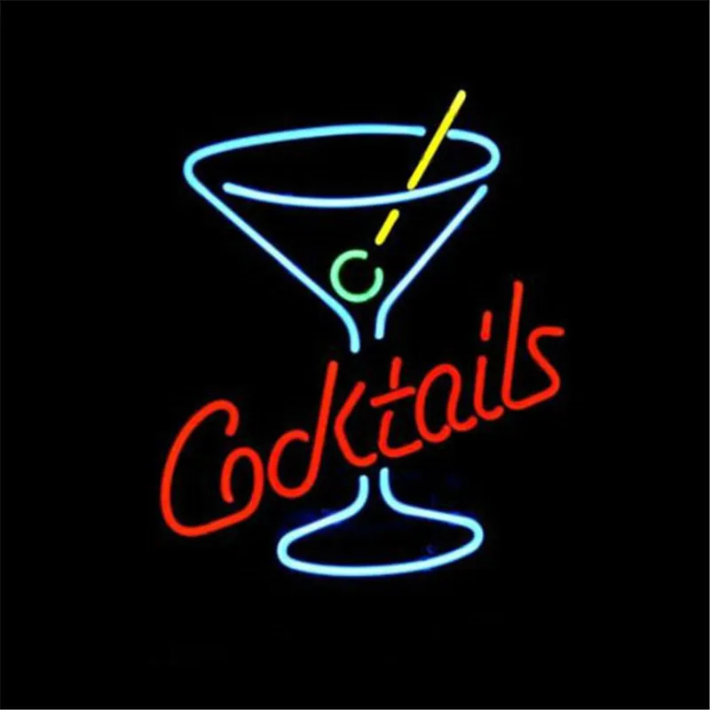 Неоновая вывеска для коктейлей мартини стеклянная с логотипом Настоящее стекло