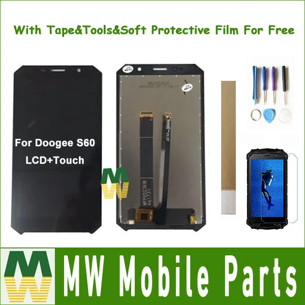

1PC/Lot For Doogee S60 S60 lite LCD Display+Touch Screen Digitizer Assembly Replacement Black Color With Tools + Tape