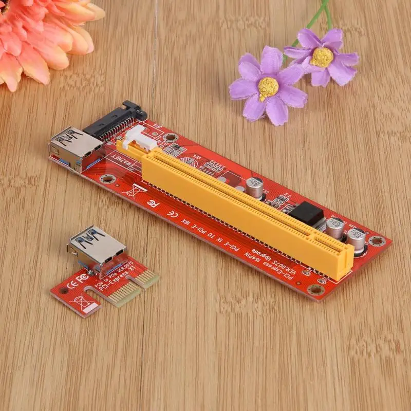 Red PCI Express Riser Card Adapter Mining Card 1x to 16x PCI-E Riser Extender 60cm USB 3.0 Cable 15Pin SATA for BTC Mining miner