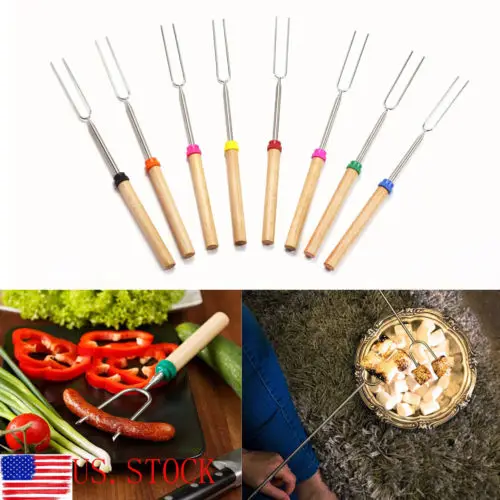 5PCS Marshmallow Roasting Sticks BBQ Forks Tools Extendable Fork Campfire Skewers Dog | Дом и сад