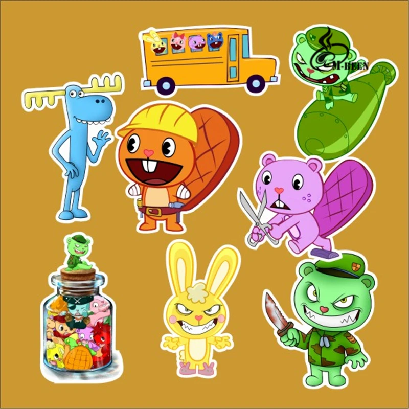 8pcs Happy Tree Friends Lumpy Cuddles Handy Flippy Toothy Decal Notebook Skateboard Trolley Case Backpack Tables Pvc Car Sticker Stickers Stickers Happy Tree Friends Flippystickers Table Aliexpress