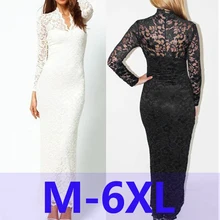 Spring Elegant Plus Size XXXL 4XL 5XL 6XL Women V neck Long White Black Lace font