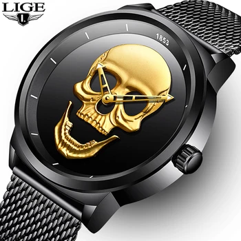 

2018 Relojes Men Watch Top Brand Casual Fashion 3D Skull Stainless Steel Waterproof Military Sports Wristwatch Relogio Masculino