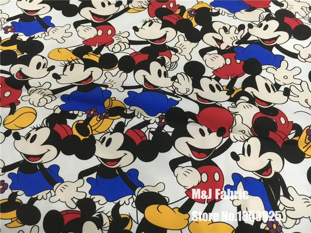 

100*170cm Cartoon Mickey Minnie Knitting Lycra Cotton Fabric For Sewing diy Patchwork baby shirt clothes