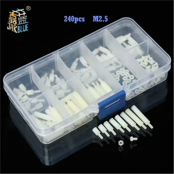 

240PCS M2.5 Nylon Hex Spacers Screw Nut Assortment Kit Standoffs Plastic Accessories Set