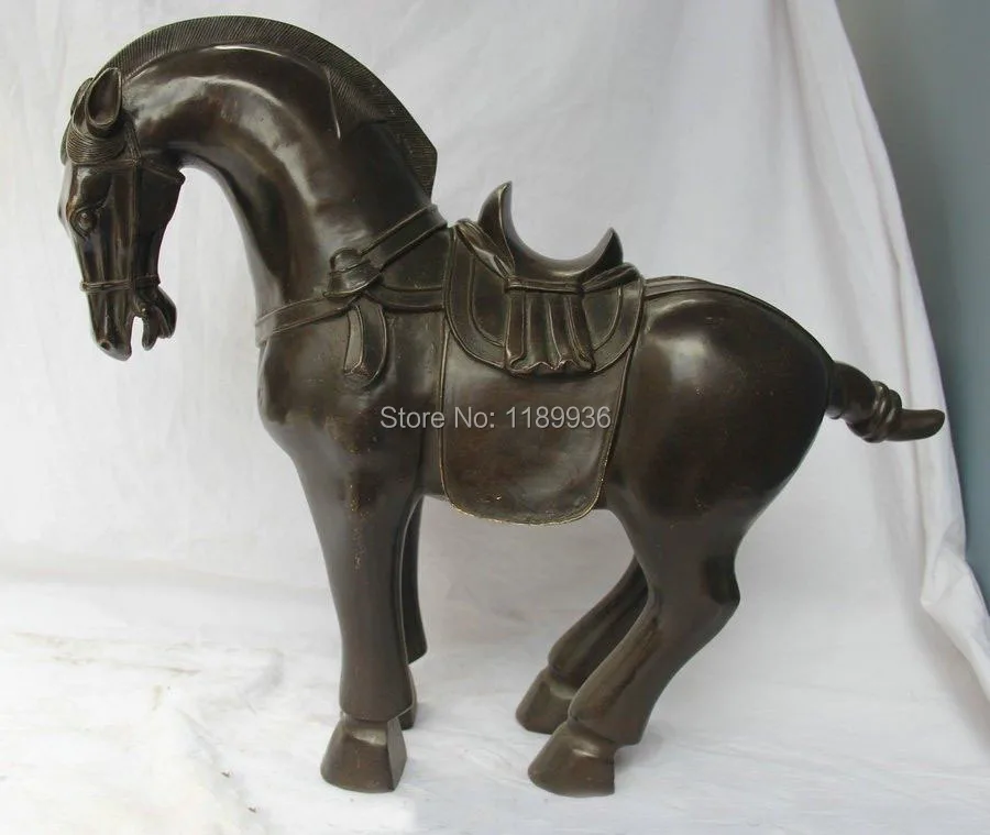 

18" Chinese Fengshui Bronze Zodiac Year Tang Horse Successful Statue