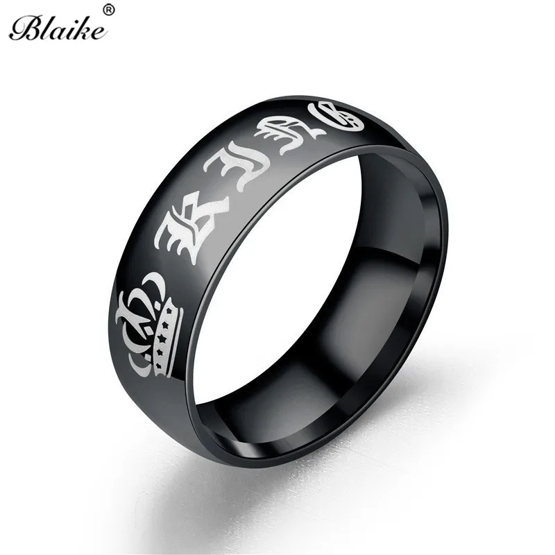 Best Blaike 6 8MM Gold Silver Black Titanium Steel Crown Rings for Women Men King Queen Jewelry Vintage Fashion Stainless Steel Ring