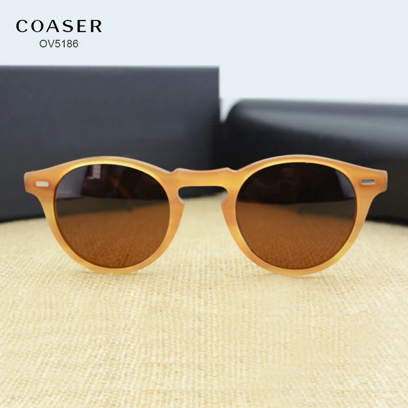 US $27.39 Coaser Ov5186 Round Acetate Eyeglasses Frame Polarized Sunglasses Men Women Brand Designer Vintage Gafas De Sol Sun Glasses