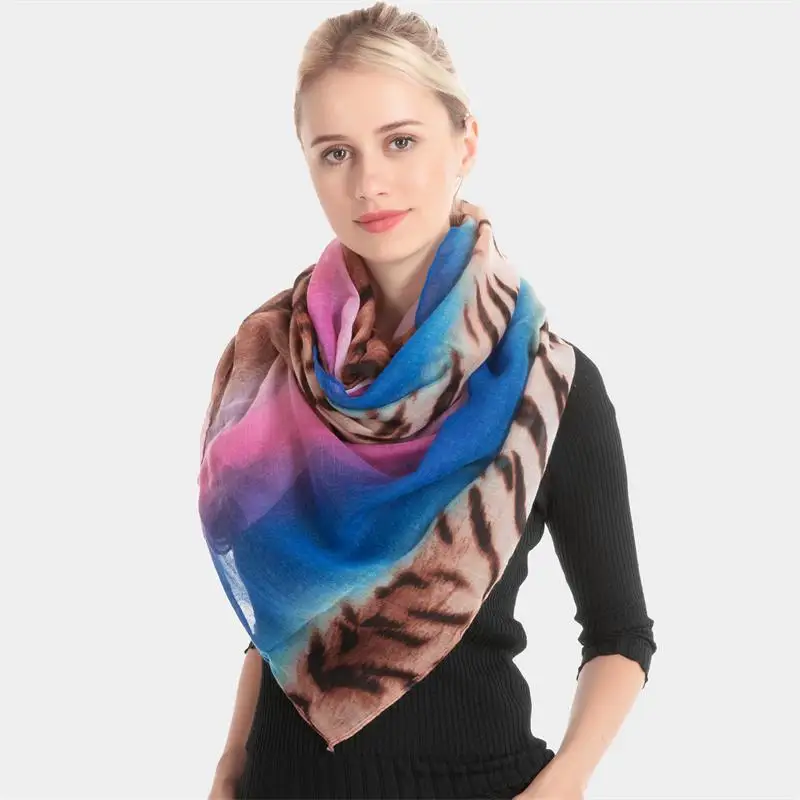 

Winter New Voile Scarf Tiger Sexy Gradient Color Leopard Print Rainbow Warm Women Ladies Scarves Free Shipping