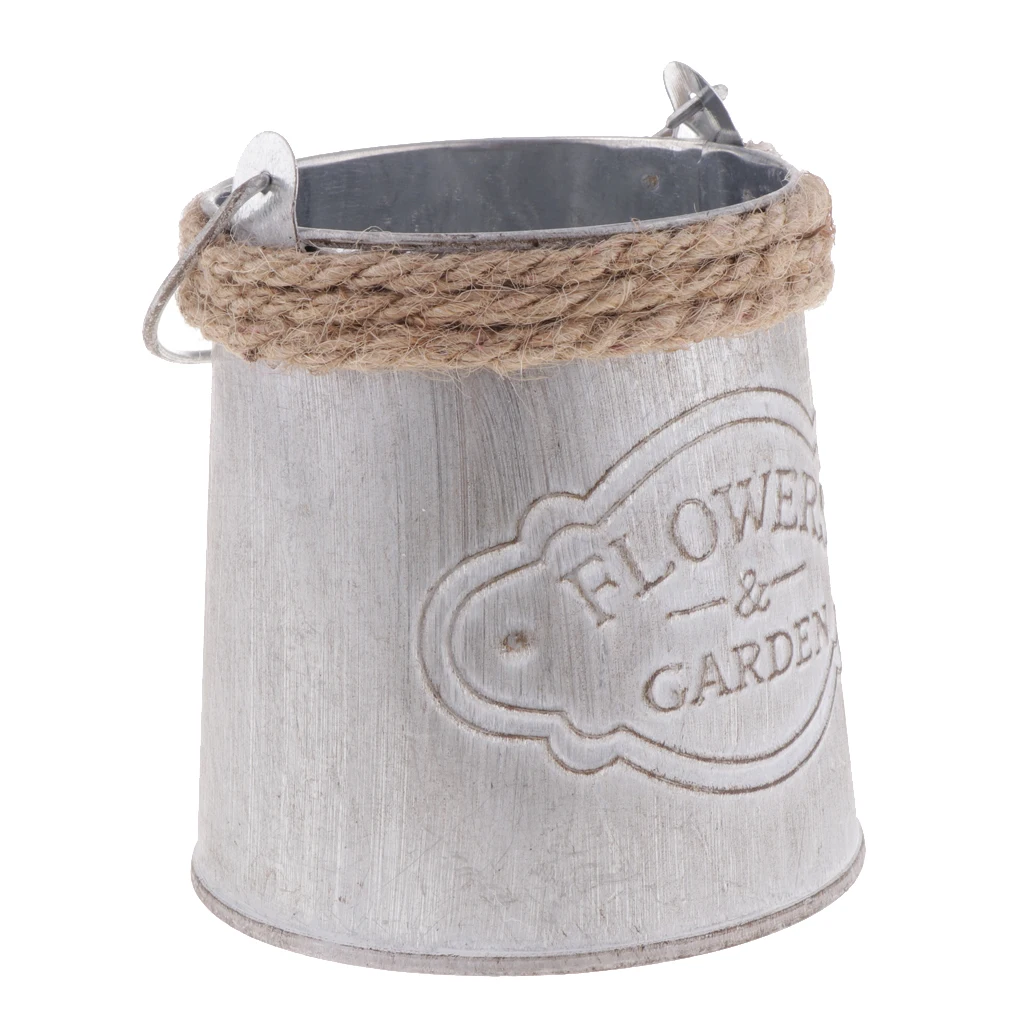Vintage Metal Plant Bucket Tabletop Flower Pots for Garden Floral Arrangements Home Desk Ornament Succulent Planter Storage Box