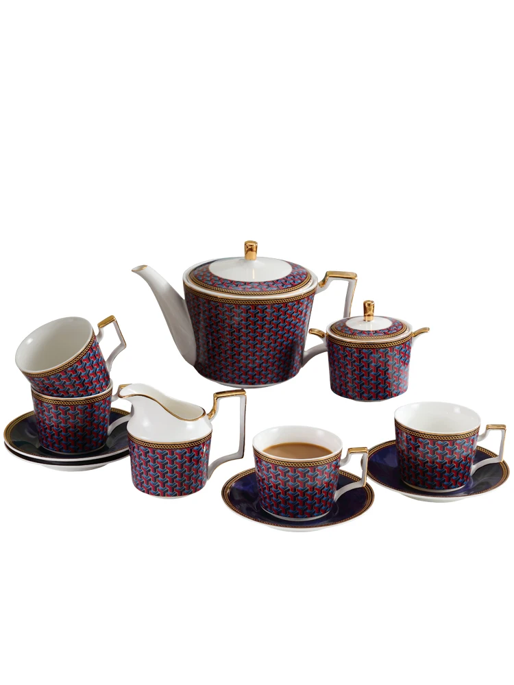 العظام الصين القهوة مجموعة البيزنطية المحكمة هندسية نمط طقم شاي كريمر وعاء السكر حزب إبريق الشاي القهوة كوب الشاي مجموعة الاكواب