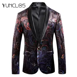 YUNCLOS 2019 осень вельветовый мужской блейзер тонкий Печатный Свадебный костюм куртки для мужчин Высокое качество Блейзер Куртки americana hombr