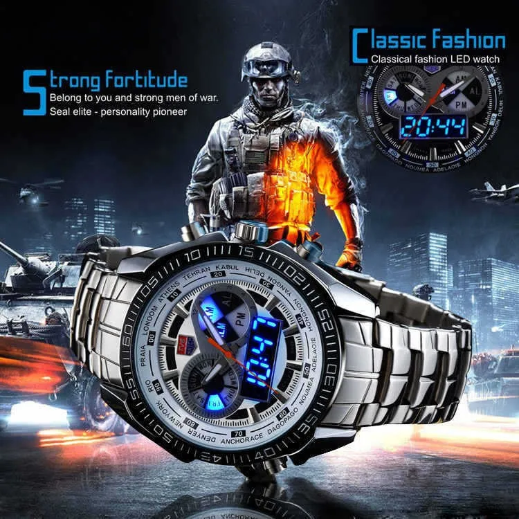 almacén USD acero LED militar al resistente de United marca doble States agua Tvg hombre Digital para cuarzo Dollar pantalla escribir Java el inoxidable deportiva Pulau con Lavar reloj Relojes 35 almacén USD acero LED 35