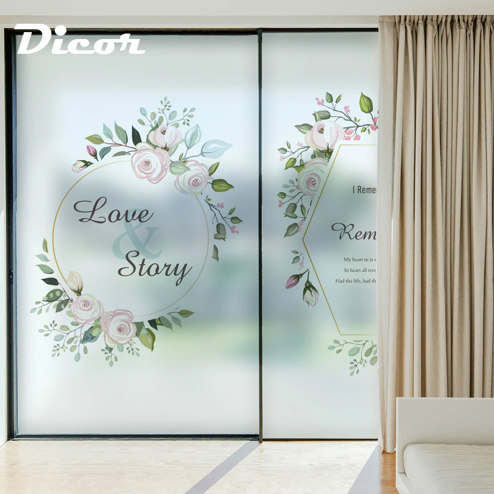 

Vinyl Glass Stickers Rose Flower LOGO Design Frosted Window Decorative Film For Livingroom Glass Door Girl Bedroom Free Shipping