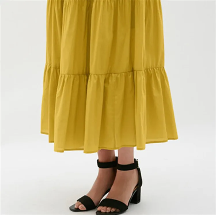 Новая Осенняя длинная хлопчатобумажная юбка, Высококачественная однотонная винтажная юбка длиной до лодыжки размера плюс, гофрированная юбка, 11 цветов, 6xl 7xl