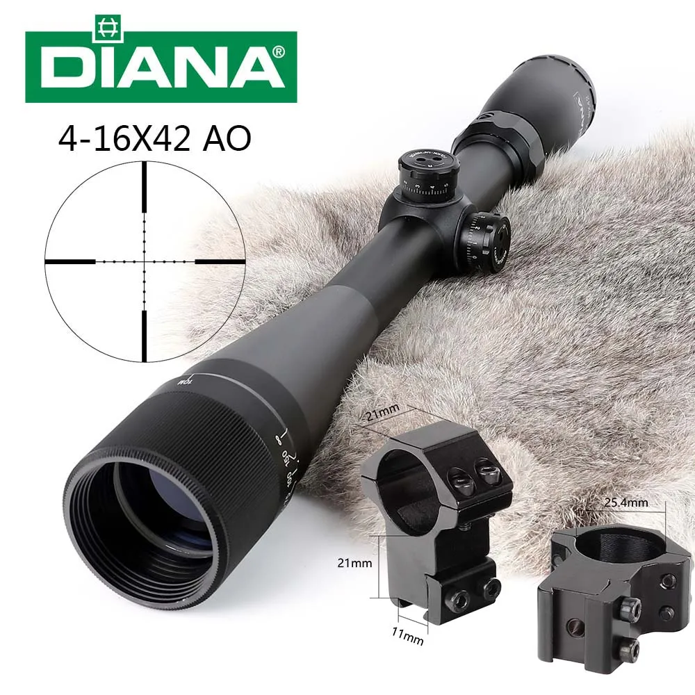 DIANA 4-16X42 AO тактический оптический прицел Mil-dot Сетка прицел Охотничья винтовка прицел с 11 м или 20 мм кольца для страйкбола винтовка - Цвет: withDovetail Rings0