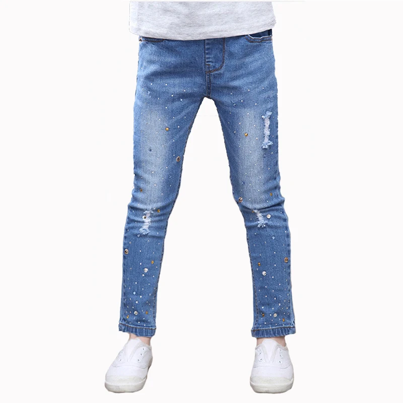 

New Style Girls Hole Jeans Kids Jeans Girls Trousers Autumn Fashion Designer Children Denim Pants Casual Ripped Jeans XL693