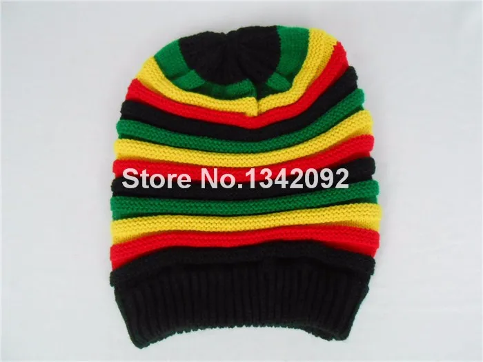 1 шт. вязаная шапка Jamaica Rasta, Шапка-бини в полоску в стиле хип-хоп, мешковатые шапки-Боб, шапка Skullies, черная, красная, желтая, зеленая
