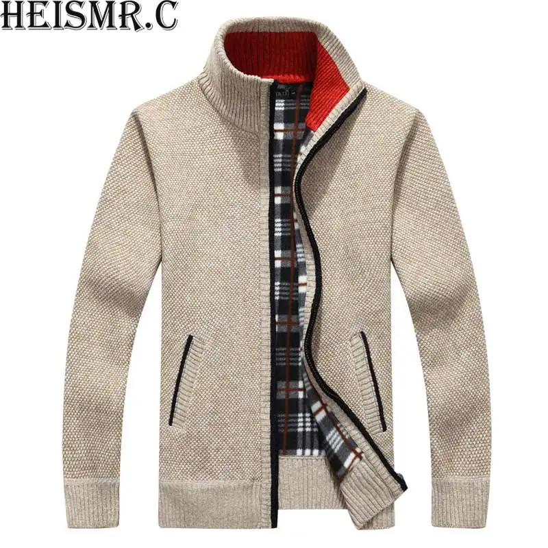 

2018 Winter Sweater Cardigan Men's New Thicken Knitwear Men Stand Collar Plus Velvet Warm Wool Sweater Winter Sweatercoat BDK78