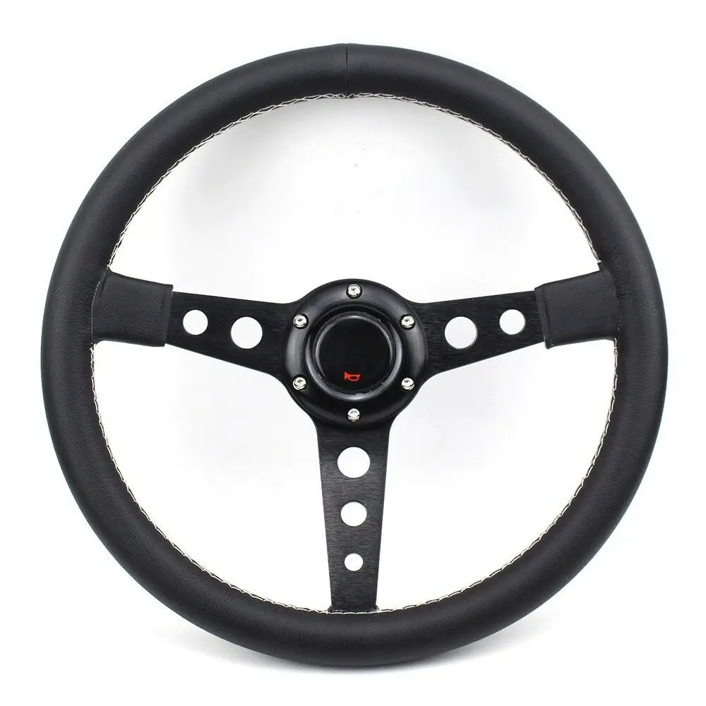 

14" 350mm All Black Flat PU Leather Universal Fit Sports Racing Steering Wheel