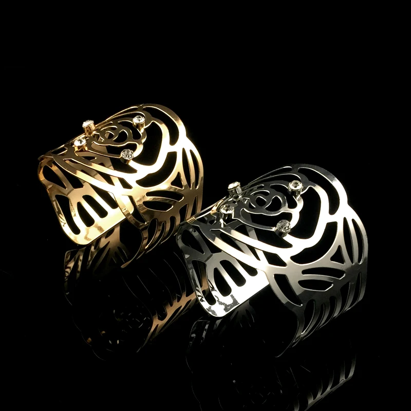 

Latest Gold Silver Colour Hollow Pattern Mosaic Bangle Bracelet Jewelry Female Fashion Must-Large Women Exclusive Bracelet