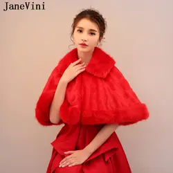 JaneVini 2018 дешевые красные свадебные туфли из искусственного меха палантины и платки для Вечеринка платья Для женщин Свадебная накидка