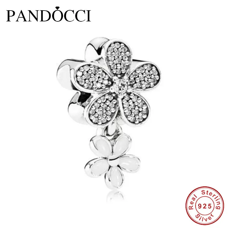 

Beads Fits Pandora Bracelets 925 Sterling Silver Jewelry Dazzling Daisy Duo, White Enamel Original Charms PANDOCCI
