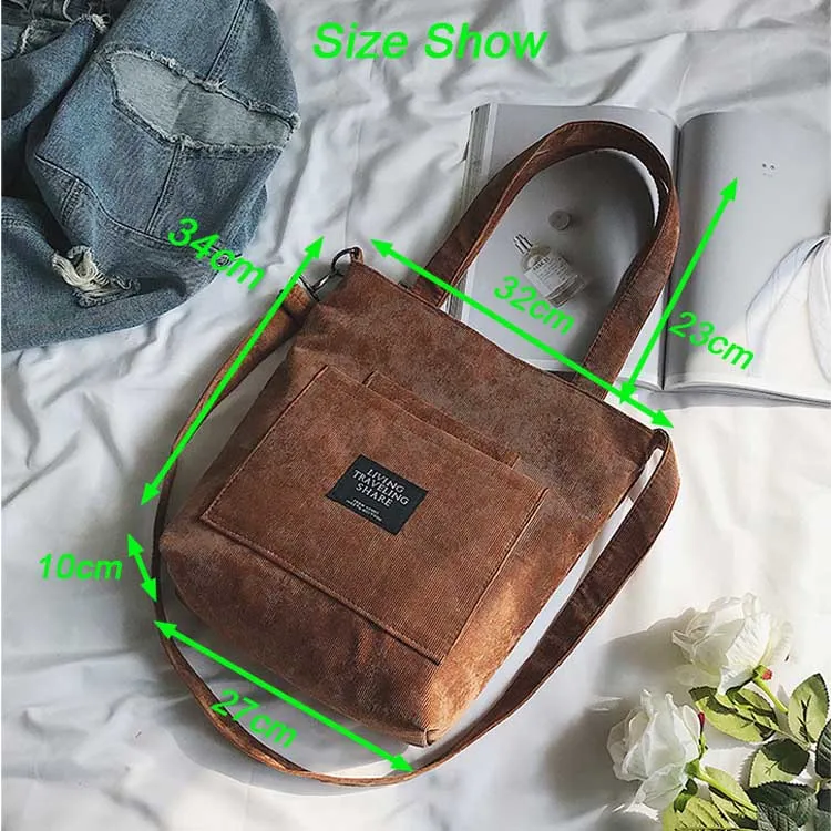 Women Corduroy Tote Bags Summer Canvas Shoulder Shopper Bag Female Vintage Eco Handbag 2019 Large Black Crossbody Messenger Bags (1)