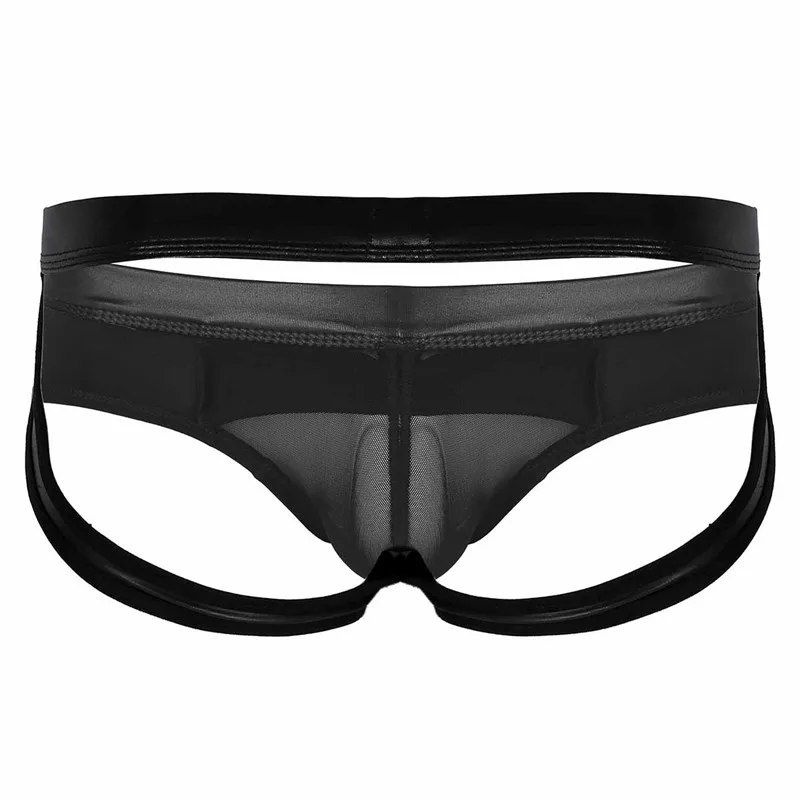 Сексуальные мужские трусы бикини из искусственной кожи с открытым задником