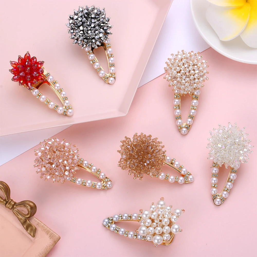 

1PC Korea Style Women Crystal Rhinestone Pearl Hairpins Fruit Snap Barrette Hair Clip Metal Hairgrip Hair Styling Accessories