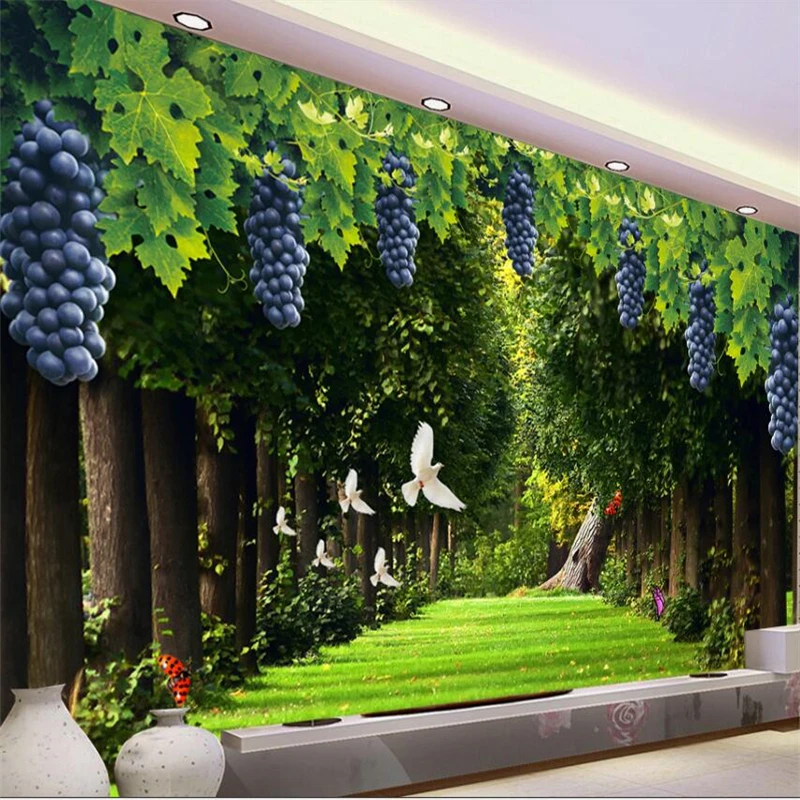 

Beibehang Fresh grape green carpet TV background wall decorative painting custom large mural green wallpaper papel de parede