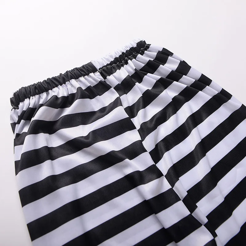 Men Prisoner Halloween Costume Bloody Prisoner Clothes Prison Uniform Black and White Stripes Prison School Party Fancy Costume