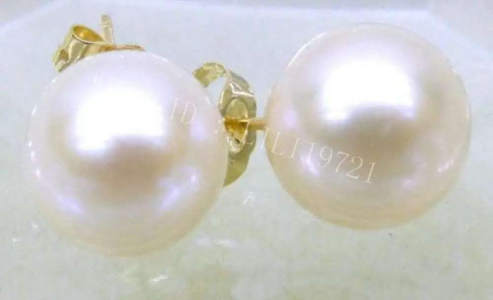 

free shipping TOP PERFECT ROUND 7.5MM AAAA++ WHITE AKOYA PEARLS EARRING 14k/20 YELLOW GOLD
