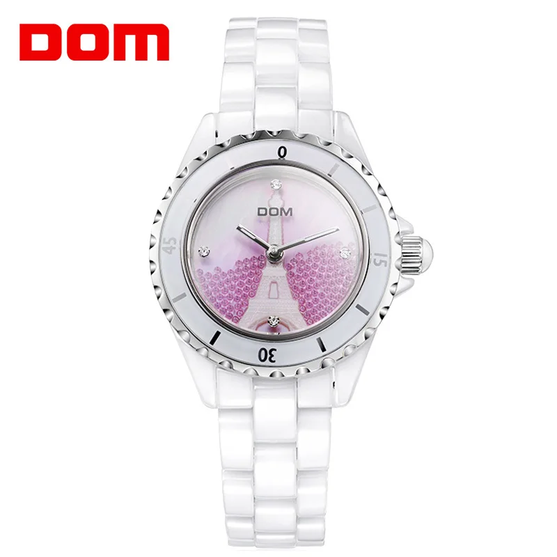 

DOM luxury brand watches waterproof style ceramic nurse quartz watch women T-598K