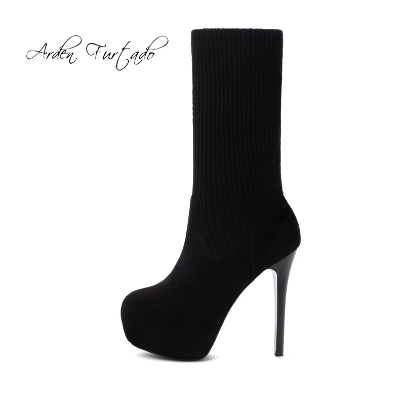 

Arden Furtado 2019 Fashion Women's Shoes Stilettos Heels Short Boots Sexy Elegant Ladies platform socks Boots stretch boots 45